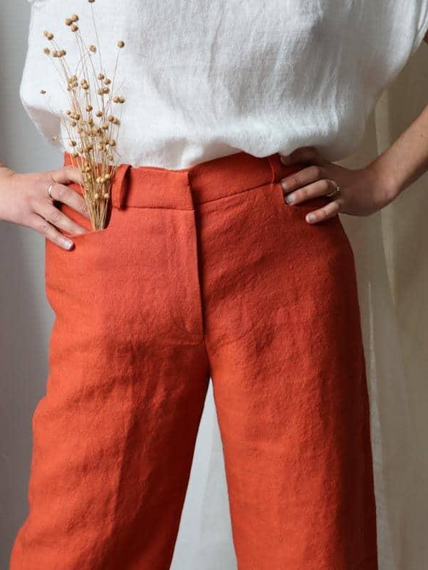 L’INCOMPARABLE pantalon ample en lin orange - C.Bergamia - E-POP MODE - Corner de mode phygital