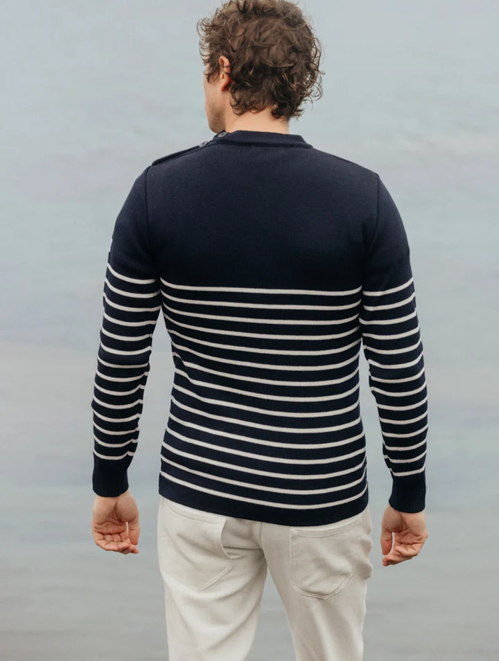 Pull marin "Petit Erquy" 50% Laine Homme- Marine/Ecru - Baie des Caps