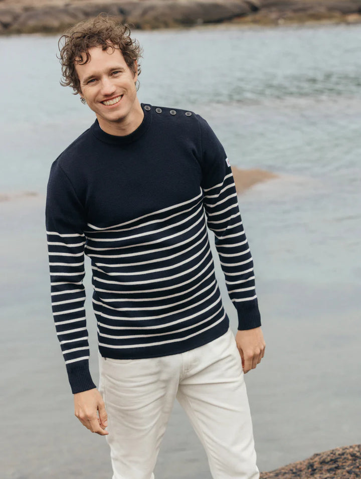 Pull marin "Petit Erquy" 50% Laine Homme- Marine/Ecru - Baie des Caps