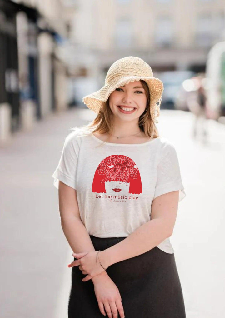 T-shirt femme en lin  "Let the music play" rouge - Jeanne a dit