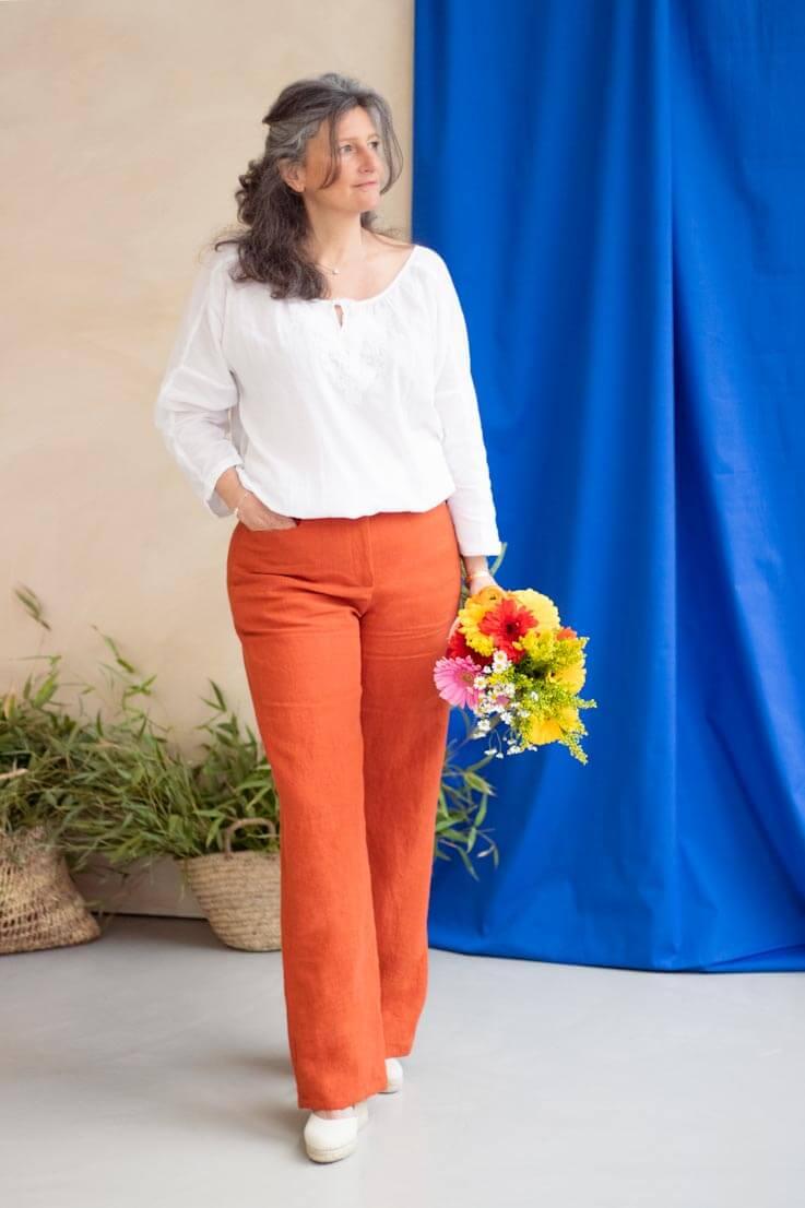 L’INCOMPARABLE pantalon ample en lin orange - C.Bergamia - E-POP MODE - Corner de mode phygital