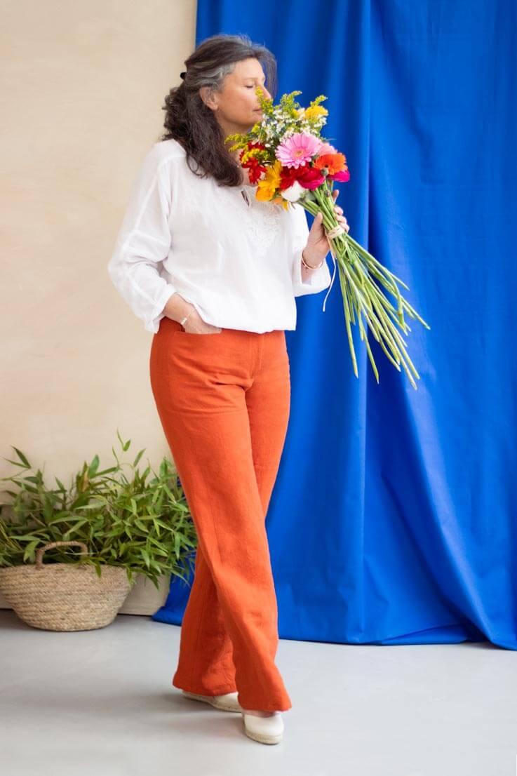 L’INCOMPARABLE pantalon ample en lin orange - C.Bergamia - E-POP MODE - Corner de mode phygital