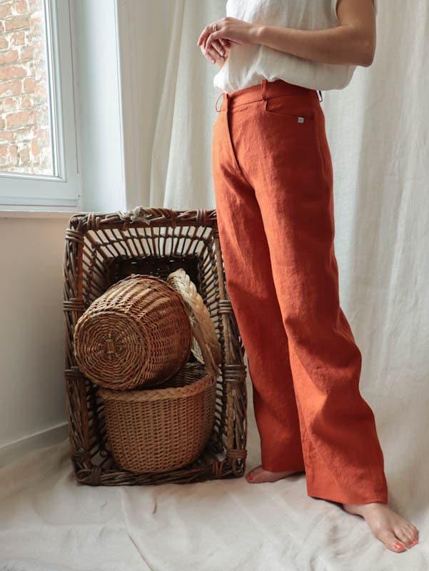 L’INCOMPARABLE pantalon ample en lin orange - C.Bergamia - E-POP MODE - Corner de mode phygital