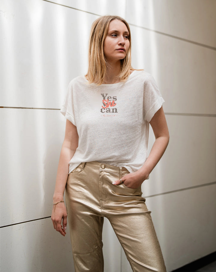 T-shirt en lin Made in France "yes she can"- Jeanne a dit