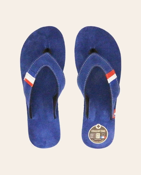 Tong Cuir FRANCE Bleue - Couleur Tong