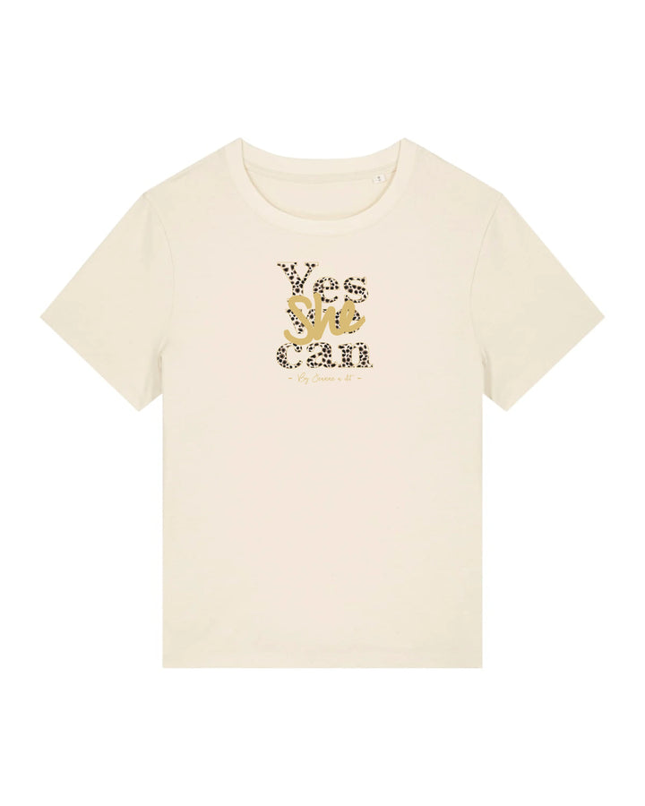 T-shirt femme en coton Bio " Yes she can " léopard