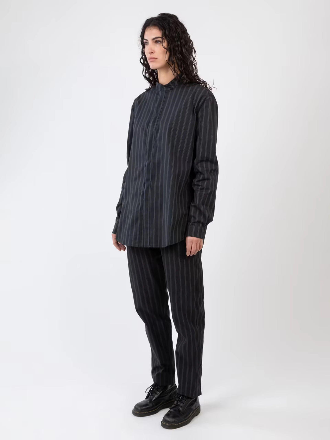 Chemise Yaku – Black & White Stripe - Kanten