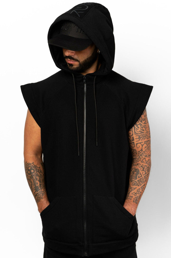 GILET HOODIE SANS MANCHE BRODERIE 3D NOIR - Ziliox - E-POP MODE - Corner de mode phygital