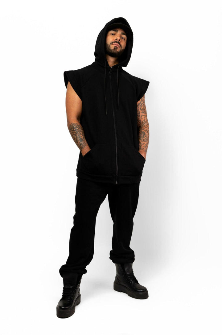 GILET HOODIE SANS MANCHE BRODERIE 3D NOIR - Ziliox - E-POP MODE - Corner de mode phygital