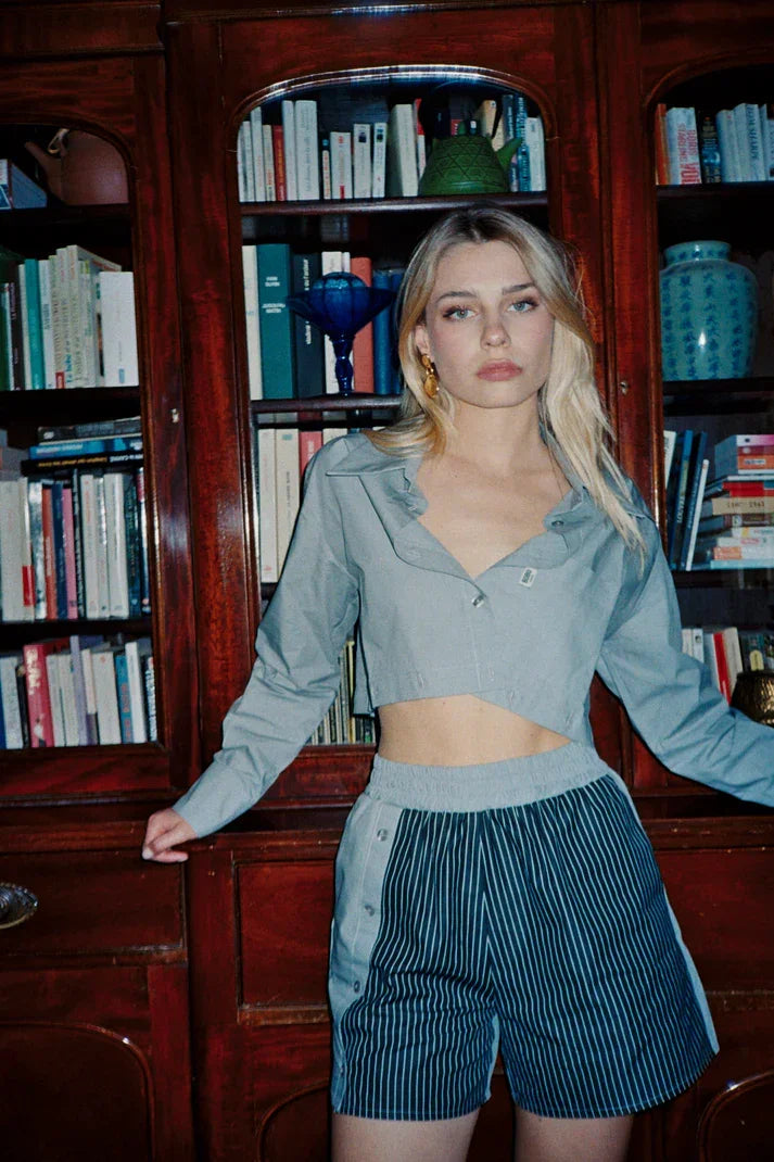 Chemise 2 en 1 unie grise - Gina - BOBO Paris