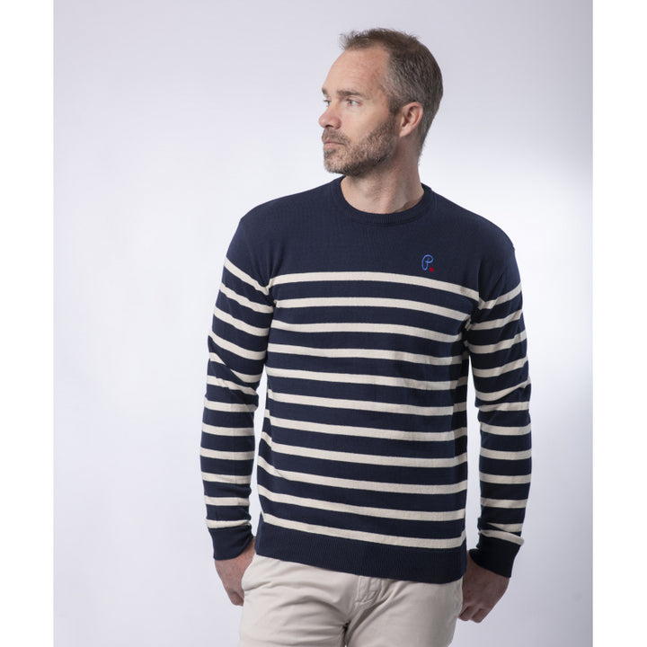 Men's Round Neck Organic Cotton Sweater - 2 colors - Navy - Le Pull Français