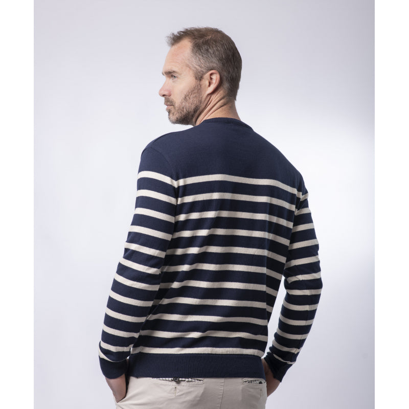 Men's Round Neck Organic Cotton Sweater - 2 colors - Navy - Le Pull Français