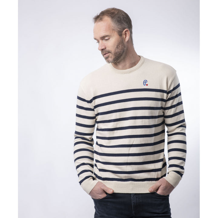 Men's Round Neck Organic Cotton Sweater - 2 colors - Navy - Le Pull Français