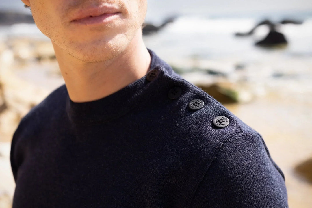 "Petit Erquy" Navy 100% Wool Men's Sailor Sweater - Baie des Caps