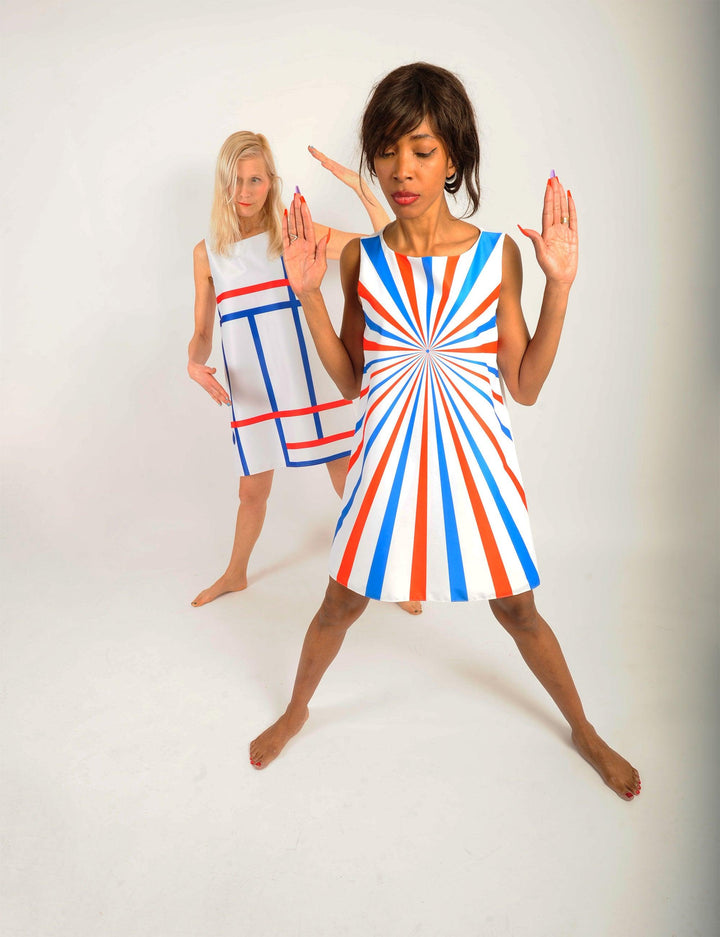 Robe Op Art Soleil levant Bleu Blanc Rouge - Juste une impression - E-POP MODE - Corner de mode phygital