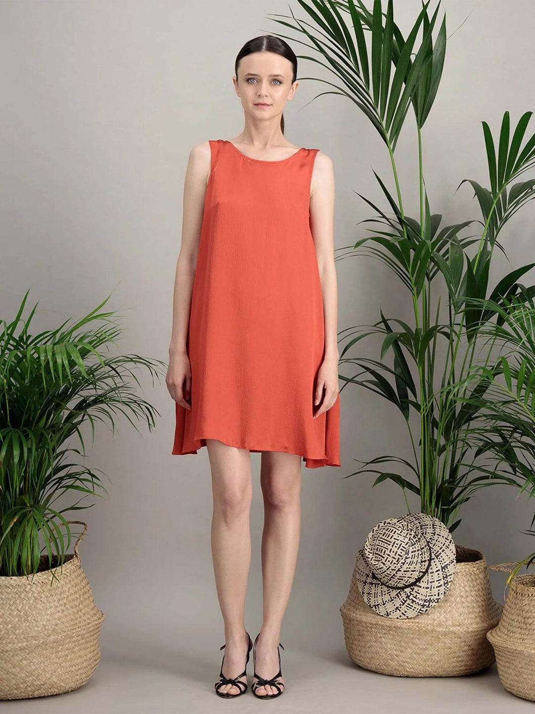 robe-soie-gaufree-orange-evasee-miscelia-4_E-POP-MODE